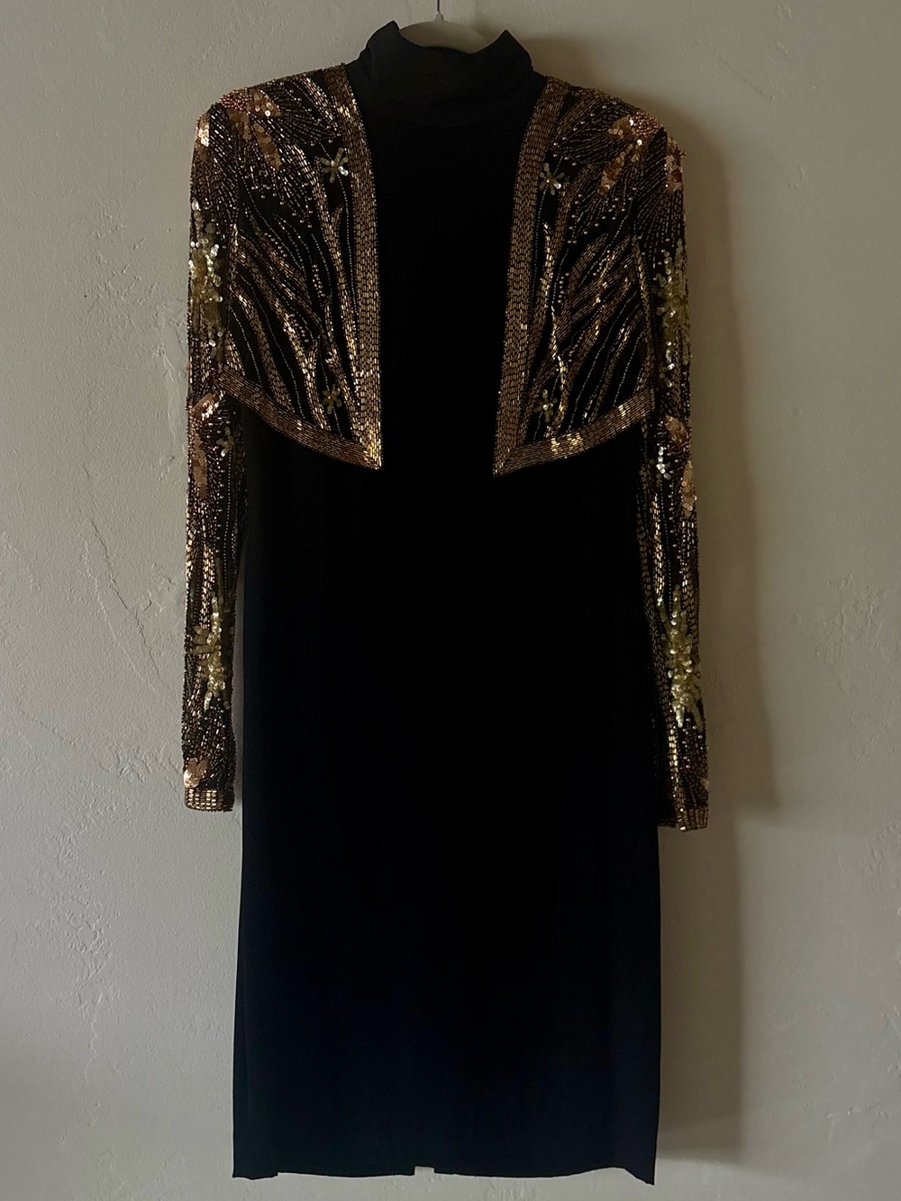 Bob Mackie Boutique Bolero Dress Vintage Embellished Black Gold Star Kitty Tag